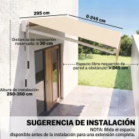 Outsunny Toldo de Pared con Brazo Articulado y Manivela Marco Resistente de Aluminio y Cubierta de Poliéster 295x245 cm Beige(m-3)