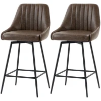 HOMCOM Bar Stools Set of 2, Swivel Counter Height Barstools with PU Leather, for Kitchen Island, Dining Room, Dark Brown(m-15)