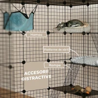 PawHut Cușcă Modulară pentru Pisici cu 4 Niveluri, cu Platforme, Rampe și 5 Uși, din Oțel și PP, 105x105x140 cm, Negru(m-7)