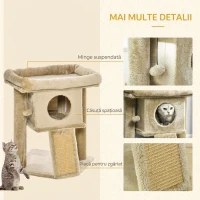 PawHut Ansamblu de Joacă pentru Pisici din Pluș cu Căsuță, Pat, Stâlp de Scris din Iută și Minge, Maro(m-5)
