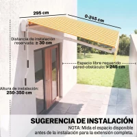 Outsunny Toldo de Pared con Brazo Articulado y Manivela Marco Resistente de Aluminio y Cubierta de Poliéster 295x245 cm Naranja(m-3)