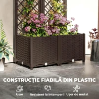 Outsunny Jardinieră Ridicată cu Spalier pentru Plante Cățărătoare și 8 Orificii de Drenaj din PP, 80x40x135 cm, Maro(m-5)