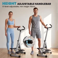 HOMCOM Stepper w/ Handle Hand Grip Workout Fitness Machine For Fitness Aerobic Exercise Home Gym Grey(m-5)