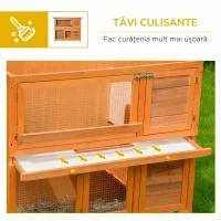 PawHut Cușcă pentru Iepuri din Lemn pentru Exterior cu Căsuță și Gard pe 2 Nivele, 122x48x100 cm(m-6)