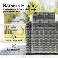 Outsunny Set Mobilier de Grădină din Ratan, 6 Piese, Fotoliu Colțar, Canapele fără Brațe, Suporturi pentru Picioare și Măsuță, Gri Amestecat(m-5)