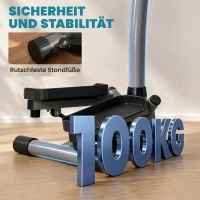 HOMCOM stepper met handvat fitness hometrainer voor thuis, klein fitnessapparaat voor been- en bodemtraining met LCD-scherm, instelbare snelheid Metaal ABS Zwart + Zilver 55 x 53 x 118-128 cm(m-6)