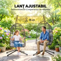 Outsunny Scaun Suspendat Tip Ou, Leagăn pentru Exterior cu Suport și Centură de Siguranță, Gri Deschis(m-7)
