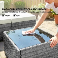 Outsunny Set Mobilier de Grădină din Ratan, 6 Piese, Fotoliu Colțar, Canapele fără Brațe, Suporturi pentru Picioare și Măsuță, Gri Amestecat(m-7)