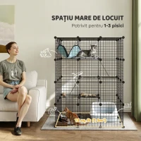 PawHut Cușcă Modulară pentru Pisici cu 4 Niveluri, cu Platforme, Rampe și 5 Uși, din Oțel și PP, 105x105x140 cm, Negru(m-4)