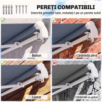 Outsunny Copertină Retractabilă pentru Exterior cu Manivelă, 360x250 cm, Gri(m-7)