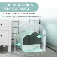 PawHut Litiere pentru Pisici Închise cu Tavă Detașabilă, Covoraș și Lopățică, 47x45x42cm, Albastru(m-6)