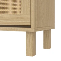 HOMCOM Porte-Manteau 2 en 1, Meuble d'Entrée avec Meuble à Chaussures, Portes Effet Rotin et 8 Crochets, Bois Naturel(m-13)