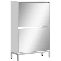 HOMCOM Meuble à Chaussures 12 Paires, Armoire à Chaussures, 2 Tiroirs Rabattables, Portes Miroirs, Blanc(m-1)