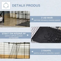 PawHut Cușcă modulară pentru iepuri și porcușori de Guineea, pe mai multe niveluri, cu 3 uși și fire din oțel, neagră(m-5)