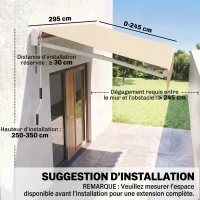 Outsunny Store banne manuel rétractable 295 x 245 cm avec manivelle, protection UV, cadre en aluminium, beige(m-3)