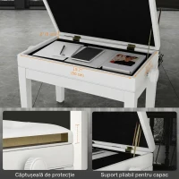 HOMCOM Taburet Pian Reglabil cu Spațiu de Depozitare și Șezut Tapițat, 54,5x33x48-58 cm, Alb(m-6)