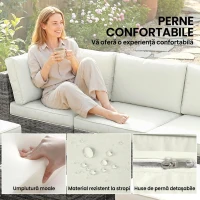Outsunny Set Mobilier de Grădină din Ratan, 6 Piese, Fotoliu Colțar, Canapele fără Brațe, Suporturi pentru Picioare și Măsuță, Gri Amestecat(m-6)
