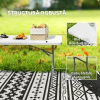 Outsunny Masă de Grădină Pliabilă cu Mâner, Oțel și Plastic, 180x74x74 cm, Albă(m-5)