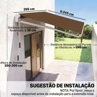 Outsunny Toldo Manual Retrátil com Manivela 295x245cm Toldo Enrolável para Janela Portas Balcão Terraço Exterior Café(m-3)