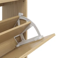 HOMCOM Porte-Manteau 2 en 1, Meuble d'Entrée avec Meuble à Chaussures, Portes Effet Rotin et 8 Crochets, Bois Naturel(m-12)