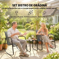 Outsunny Set Bistro din 3 Piese, Set de Grădină cu 2 Scaune de Exterior cu Mișcare de Legănare din Textilenă Respirabilă, Masă cu Blat din Sticlă, Set Masă și Scaune din Oțel pentru Terasă și Balcon, Gri(m-4)