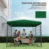 Outsunny Acoperiș pentru Foișor de Grădină 3x3 m din Material Textil Oxford 600D cu Orificii de Drenaj, Verde(m-6)