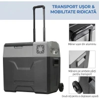 HOMCOM Frigider auto de 50L cu panou tactil, mâner și 2 roți, din aluminiu și plastic, 58.6x37.8x54.5 cm, gri(m-6)