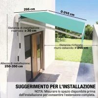 Outsunny Tenda da Sole Avvolgibile a Caduta con Manovella, in Alluminio e Poliestere, 3x2.5m, Verde Scuro(m-3)