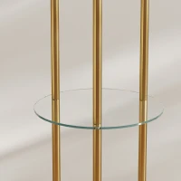 HOMCOM Vloerlamp met plank, 3 glazen kappen en glazen tafel, 177 cm, goud(m-11)