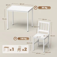 HOMCOM Platzsparende Essgruppe, rechteckiger Küchentisch mit 2 Stühlen, Weiß(m-3)