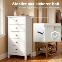 HOMCOM Ladekast met 5 lades, met zwarte grepen, voor slaapkamer en woonkamer, 50 x 35 x 90 cm, wit(m-6)