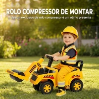 AIYAPLAY Trator Sem Pedais com Rolo Dianteiro Elevável Buzina e Arrumação Amarelo(m-4)