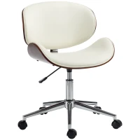 Vinsetto Chaise de Bureau Design Vintage, Hauteur Réglable, Pivotant 360°, Revêtement Synthétique, 53x53x87cm, Crème(m-1)