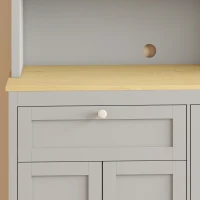 HOMCOM Voorraadkast met open werkblad en kabeldoorvoer, keukenbuffet met glazen deuren, grijs, 180 cm(m-11)