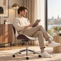 Vinsetto Chaise de Bureau Design Vintage, Hauteur Réglable, Pivotant 360°, Revêtement Synthétique, 53x53x87cm, Crème(m-8)