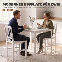 HOMCOM Platzsparende Essgruppe, rechteckiger Küchentisch mit 2 Stühlen, Weiß(m-4)