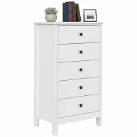 HOMCOM Ladekast met 5 lades, met zwarte grepen, voor slaapkamer en woonkamer, 50 x 35 x 90 cm, wit(m-14)