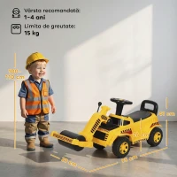 AIYAPLAY Compactor Rutier de Călărit pentru Copii 1-4 Ani, cu Rolă Reglabilă, Claxon și Spațiu sub Scaun, Galben(m-3)