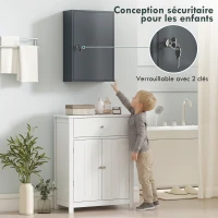 kleankin Armoire à Pharmacie 2 Étagères 3 Niveaux Verrouillable, Dim. 40L x 18l x 60H cm, 2 Clés, Métal, Gris Fumé(m-4)