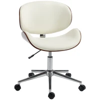 Vinsetto Chaise de Bureau Design Vintage, Hauteur Réglable, Pivotant 360°, Revêtement Synthétique, 53x53x87cm, Crème(m-17)