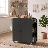 HOMCOM Rolling Kitchen Island with 3-Tier Spice Rack, Kitchen Storage Cart with Drawer and Towel Rack, Black(m-9)