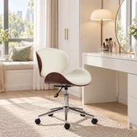 Vinsetto Chaise de Bureau Design Vintage, Hauteur Réglable, Pivotant 360°, Revêtement Synthétique, 53x53x87cm, Crème(m-15)