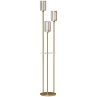 HOMCOM Vloerlamp met plank, 3 glazen kappen en glazen tafel, 177 cm, goud(m-1)