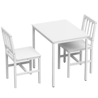 HOMCOM Ruimtebesparende eetgroep, rechthoekige keukentafel met 2 stoelen, wit(m-1)