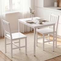 HOMCOM Ruimtebesparende eetgroep, rechthoekige keukentafel met 2 stoelen, wit(m-2)