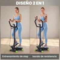 HOMCOM Máquina de Step Stepper Fitness con Manillar Pantalla LCD Cintas y Pedales Antideslizantes 40x32x125 cm Negro(m-4)