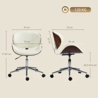 Vinsetto Chaise de Bureau Design Vintage, Hauteur Réglable, Pivotant 360°, Revêtement Synthétique, 53x53x87cm, Crème(m-3)