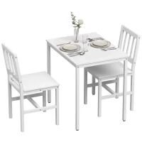 HOMCOM Ruimtebesparende eetgroep, rechthoekige keukentafel met 2 stoelen, wit(m-15)