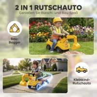 AIYAPLAY Sitzbagger Kinder Aufsitzbagger mit Schaufel Lenkrad Kinderbagger mit Hupe, Stauraum unter dem Sitz für 1-3 Jahre(m-4)