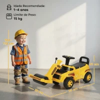 AIYAPLAY Trator Sem Pedais com Rolo Dianteiro Elevável Buzina e Arrumação Amarelo(m-3)